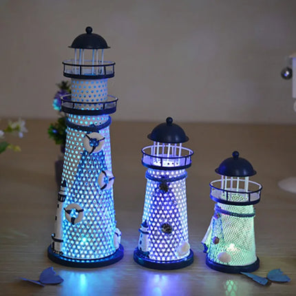 Decorative Nautical Lighthouse Drift Bottle Mediterranean Style Ornament for Home Decor Photo Props Ocean Theme Party