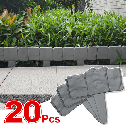 20pcs Plastic Garden Edging Border, Imitation Stone Fence Panels, Patio Outdoor Barrier