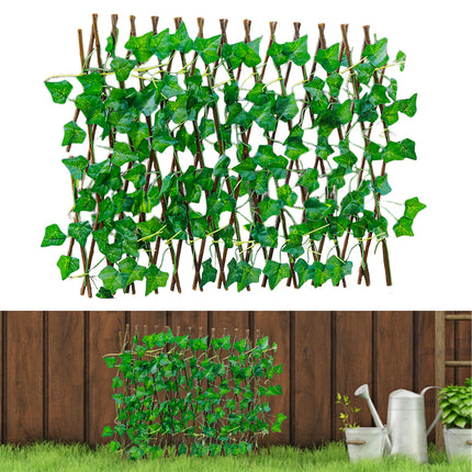 Adjustable Retractable Artificial Fence Yard Garden Decor Simulation Fence Green Leaf Screening Hedge Balcony Wooden Landscaping