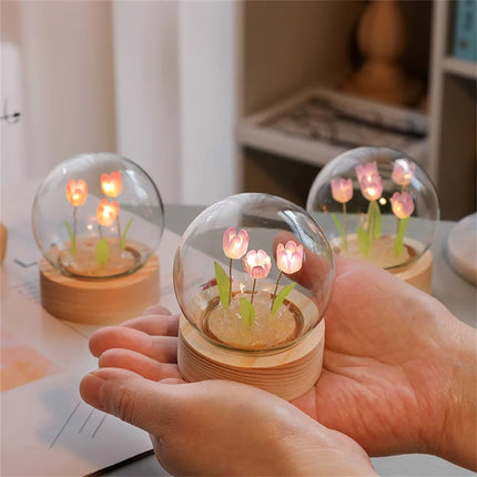 Cute Valentines Day Gift Girlfriend DIY Material Floral Lamp Tulip Night Light Room Decor