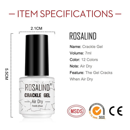 ROSALIND Crackle Gel Nail Polish Cracking Nail Lacquer Quick Dry Nail Art Varnish Hybrid Semi Permanent Soak Off Base Top Coat