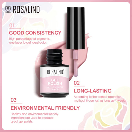 ROSALIND Gel Nail Polish Pure Color  UV Nail Art Design Semi Permanent Varnishes Soak Off Base Top Coat Gel Polish Need LED Lamp