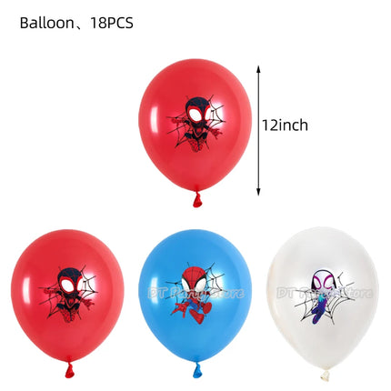 New SpiderMan Theme Birthday Party Decoration Marvel's Spidey And His Amazing Friends Aluminum Foil Balloon Disposable Tableware