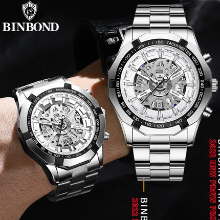 BINBOND S033 Luxury Hollow Non-Mechanical Business Quartz Men Watches 30M Waterproof Trendy Hollow Design Classics Men Watches