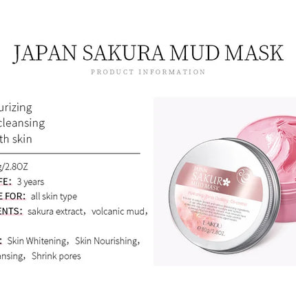 LAIKOU Japan Sakura Clay Mask Deep Cleansing Brightening Repair Skin Mud Korean Face Mask Oil Control Shrink Pores Skin Care 80g