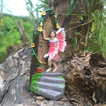 1pc garden decoration statue fairy door secret magic elf knocking fairy decorative ornaments