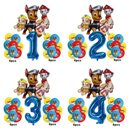 17pcs Cartoon PAW Patrol Birthday Decoration Aluminum Film Digital Balloon Set Dog Chase Marshall Skye Kids Party Supplies Toys