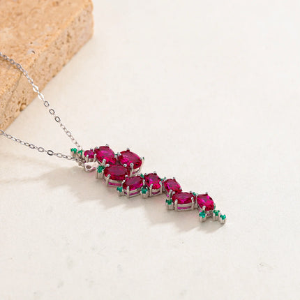 GEM'S BALLET Birthstone Handmade Boho Necklace Lab Created Ruby Gemstone Statement Pendant Necklace in Sterling Silver