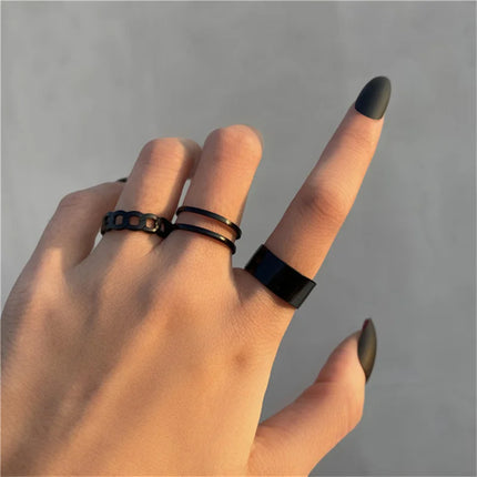 16Pcs/set Punk Finger Rings Minimalist Smooth Gold Color Black Geometric Metal Rings for Women Girls 2022 Trendy Party Jewelry