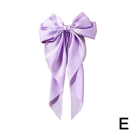 Elegant Soft Large Bow Ribbon Hair Clip Fashion Solid Satin Hairpin Hair Headbands Accessories Girls Spring Clip Ponytail S R1T0