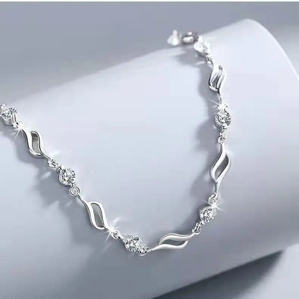 925 Sterling Silver Bracelet For Women Retro Korean Heart Shaped Charm Bracelets Original Bling Blue Crystal Jewelry Party Gifts