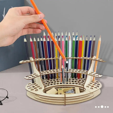 Paint Brush Holder 140 Holes Wooden Paint Brush Holder Stand Desk Organizer Watercolor Brush Tray Rack For Pencils Paint Brushes