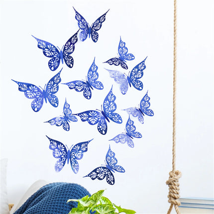 12PC 3D Hollow Butterfly Wall Décor 3 Sizes Butterfly Decor Hollow Carving Butterfly Exquisite Design Party Cake Decorations