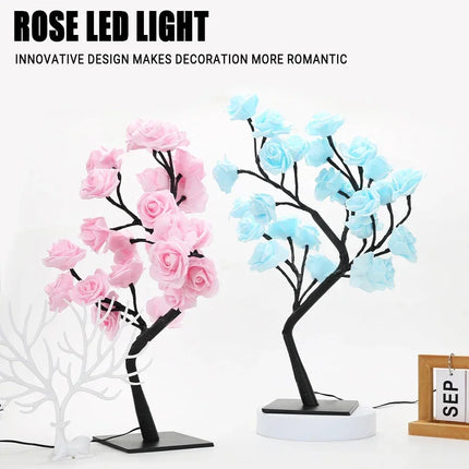 24 TreeLED Light USB Plug Table Lamp Shape Adjustable Artificial RoseTree Fairy Night Light Home Christmas Decoration Light