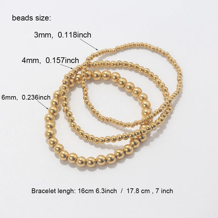 3Pcs/Set 18K Gold Plated Stainless Steel Beaded Bracelets For Women Trendy Jewelry Cuff Metal Beads Gift