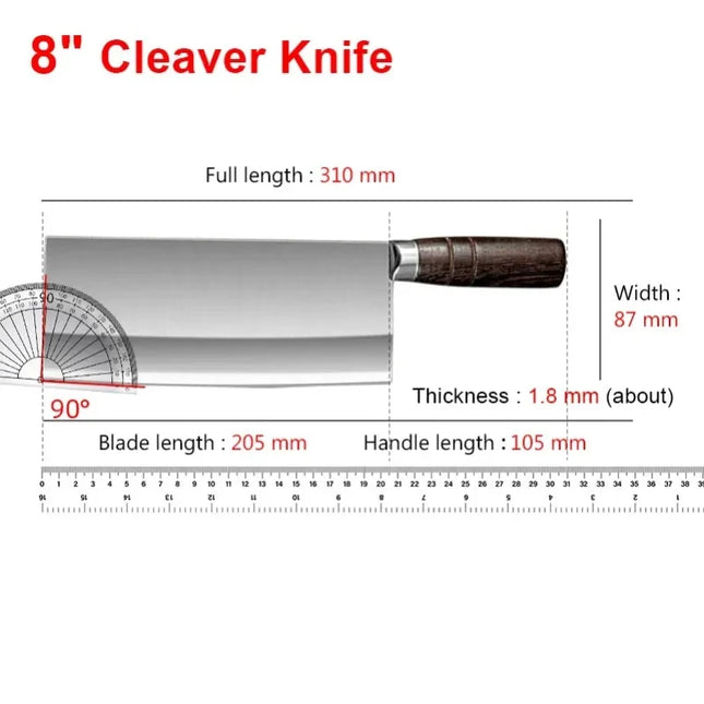 Cleaver Slicing Knife Wood Handle Stainless Steel Blade Kitchen Knives Chef Cleaver Meat Fish Chop Vegetables Butcher Knife Tool