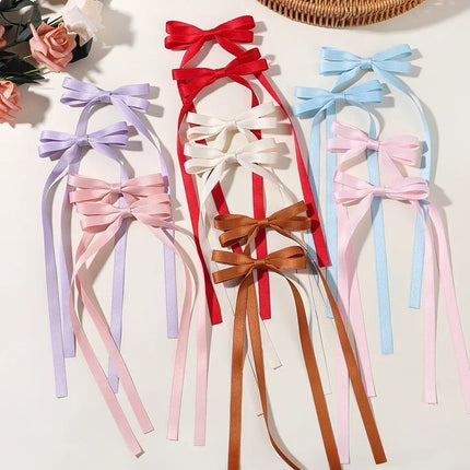 2pcs 2024 New Cute Ribbon Bow Headband Long Tassel Hair Clip Women's Hair Accessories Girls Party Headwear Side Clips Wholesale