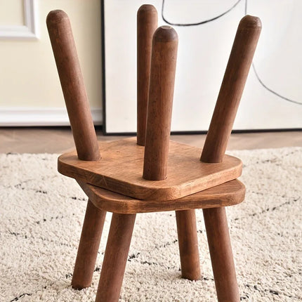 1pc All Solid Wood Shoe Changing Stool, Small Walnut Color Stool For Living Room, Entrance, Bathroom, Bedroom, Kitchen