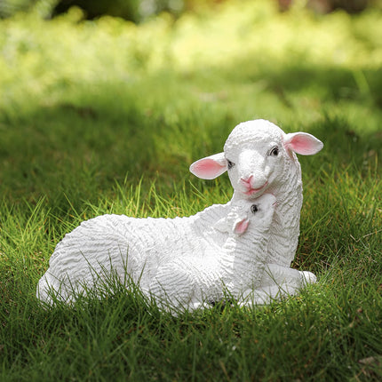 2 pcs Resin Figurine Lamb Ornament Decor for Garden Farmyard Artificial Lamb Mother Baby Sheep Outdoor Sculptures for Garden