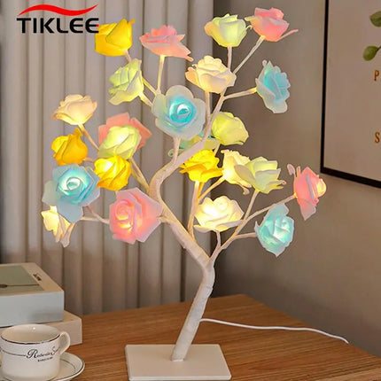 24 LED Fairy Flower Tree Table Lamps Maple Leaf Lamp Rose Night Light USB Operated Gifts for Wedding Party Kids Room Decoration