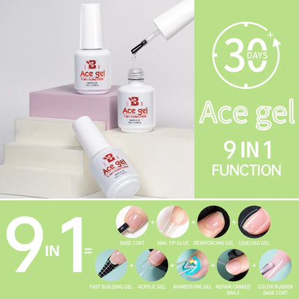 BOZLIN 15ML Ace Gel 9-in-1 Nail Glue Gel Nail Polish Thickness Transparent Semi Permanent  Function UV Gel Soak Off Nail Art