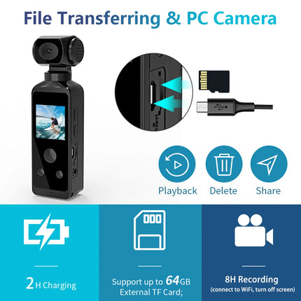 4K Ultra HD Pocket Action Camera 270° Rotatable Vlog Wifi Mini Sports Cam Waterproof Case Helmet Travel Bicycle Driver Recorder