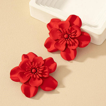 Statement Red Flower Stud Earrings - Bohemian Summer Wedding Jewelry