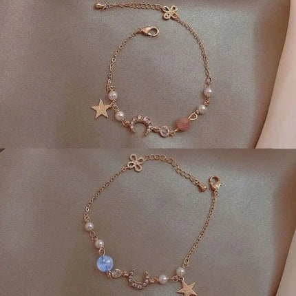 Korean Zircon Pearl Star Moon Bracelets for Women Cute Elegant Bow Adjustable Bracelet Bangle Girls Fashion Jewelry Party Gift