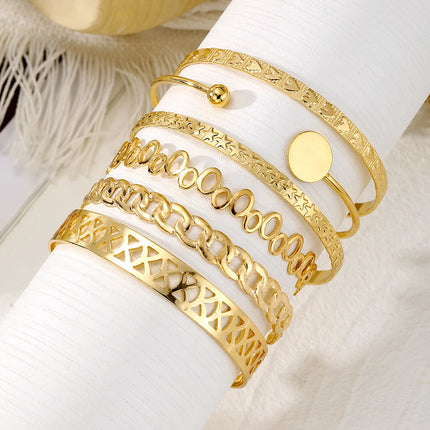 IPARAM New Elegant Letter Love Bangle Gold Color Heart Flower Hollow Opening Bracelets Set Female Trendy Jewelry