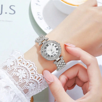 5PCS Set Watch Women Ring Necklace Earrings Rhinestone Fashion Wristwatch Female Casual Ladies Watches Bracelet Set Clock