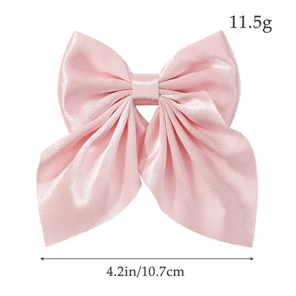 Elegant Bow Ribbon Hair Clip Fashion Simple Solid Satin Spring Clip Hair Pin Retro Headband with Clips Girls Hair Accessories