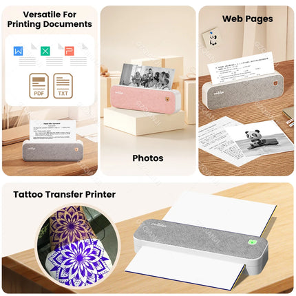 A4 Thermal Printers Wireless Tattoo Transfer Bluetooth USB Mobile Printer Machine Text PDF Document Printing Maker with Paper