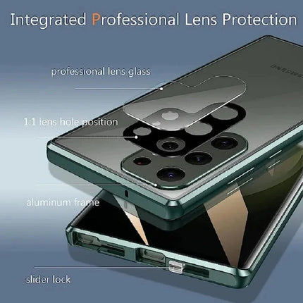 360° Full Protection Magnetic Snap Lock Double Sided Glass Lens Protect Phone Case For Samsung S24 S23 S22 S21 S20 Ultra Plus