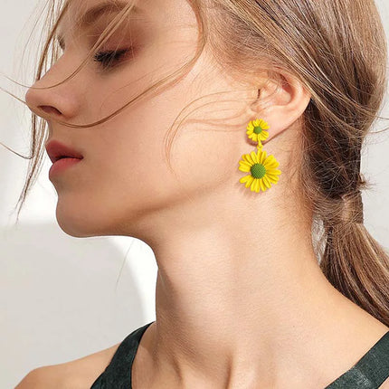 Korean Style Bohemian Daisy Drop Earrings - Colorful Flower Ear Jewelry