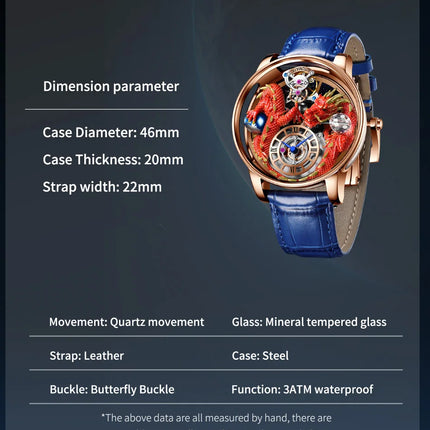 2024 PINDUCelestial Series Men's Watch Traditionnelle Artisanat Dragon Quartz Watch Curved Mirror Fully Transparent Design Watch