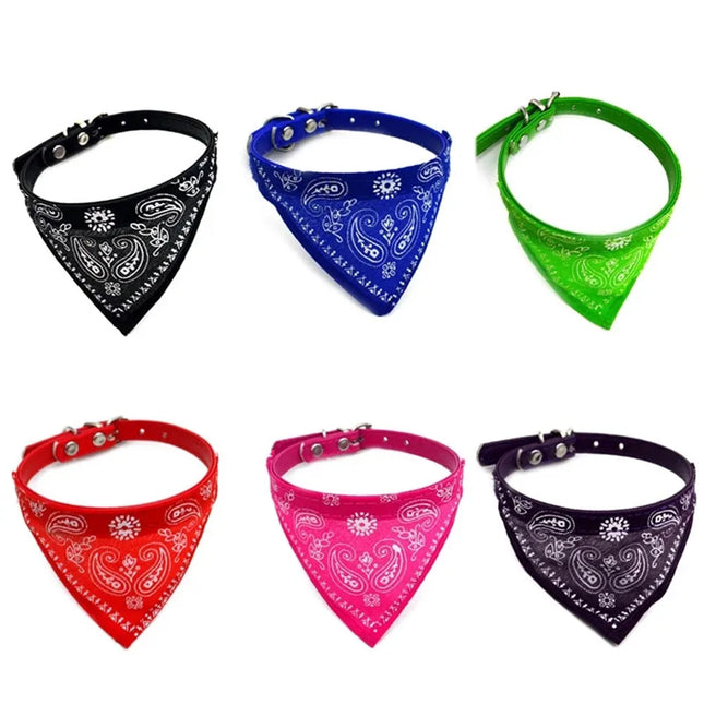 Adjustable Pet Puppy Cat Scarf Bandana Collar Neck Scarf For Small Dogs Kitten Saliva Towel PU Collar with Triangular Bandage