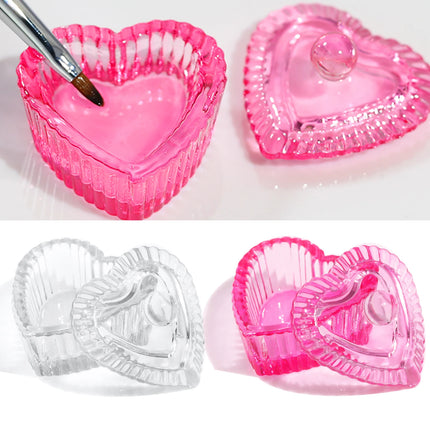 1pcs Pink Crystal Glass Dappen Dish Acrylic Powder Liquid Holder Container Heart Shape Nail Lid Cup Bowl Manicure Accessories