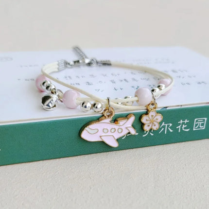 2023 New Simple Cute Cartoon Bunny Bracelet for Women Sweet Pink Series Pendant Hand-Wowen Bracelets Bangles Couple Friends Gift