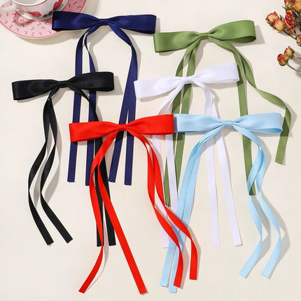 2pcs 2024 New Cute Ribbon Bow Headband Long Tassel Hair Clip Women's Hair Accessories Girls Party Headwear Side Clips Wholesale