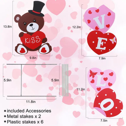 Valentines Day Plastic Stakes Outdoor Decorations Valentines Yard Signs Valentines Day Decorations Love Bear Heart Decor