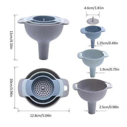 Four In One Funnel Multifunctional Wide Mouth Plastic Funnel With Filter Residue Filter Kitchen Oil kettle Filter Funnel