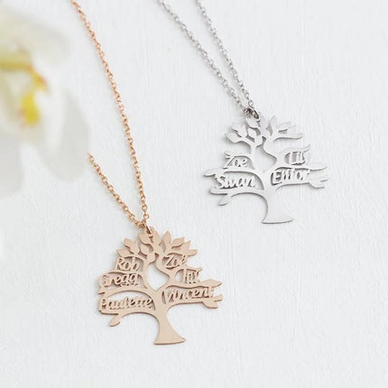 Tree of Life Pendant Necklace Personalized Family Member Name Stainless Steel Customized Product Jewelry Choker Gift for Parents