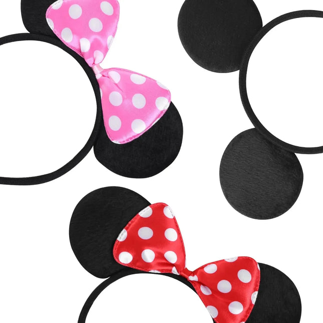 12 pieces of Mickey Minnie ears Pure black and red and pink Disney bow ear headband mouse theme birthday party Gift supplies