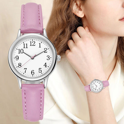 Japan Movement Women Quartz Watch Easy to Read Arabic Numerals Simple Dial PU Leather Strap Lady Candy Color