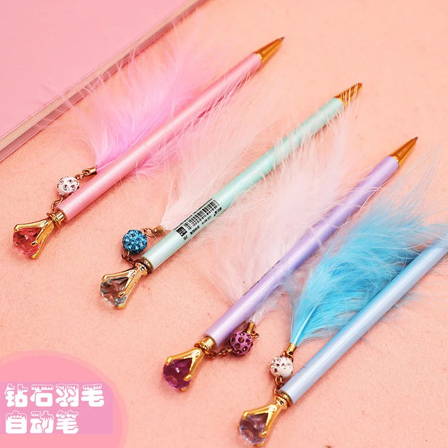 4 Piece Lytwtw's Cute Press Mechanical Pencil Feather Diamond School Office Supply Student Stationery Kid Automatic Pencil