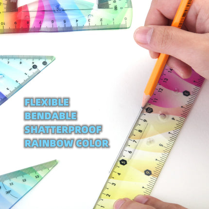 4 Pcs/set Ruler Set Soft Plastic Colorful Rainbow Rulers Shatterproof Bendable Flexible Ruler for School & Office Supplies