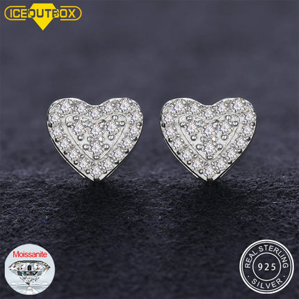 New Heart D VVS Solitaire Moissanite Stud Earrings For Women Men Solid 925 Sterling Silver Sparkling Wedding Birthday Jewelry