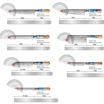 XITUO Kitchen Knives Set Damascus Steel VG10 Chef Knife Cleaver Paring Bread Knife Blue Resin Stabilised Wood Handle 1-7PCS set
