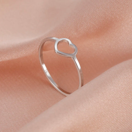 Amaxer Minimalist Heart Stainless Steel Rings For Girl Women Gold Color Cute Tiny Hollow Finger Ring Jewelry Gift