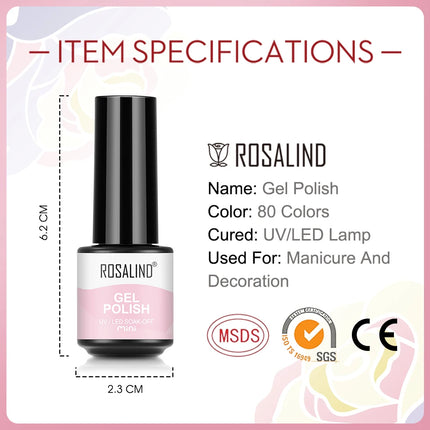 ROSALIND Gel Nail Polish Pure Color  UV Nail Art Design Semi Permanent Varnishes Soak Off Base Top Coat Gel Polish Need LED Lamp